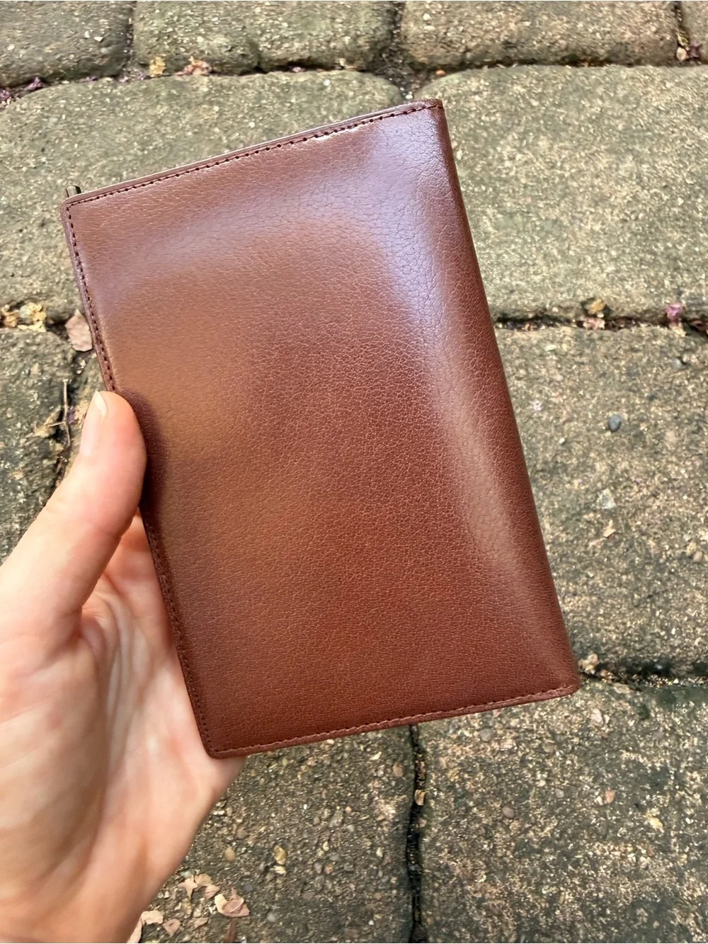 Vintage Genuine Calfskin Leather Checkbook Wallet Cover Brown w/ Pen